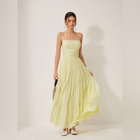 Commense Dresses & Skirts - Commense Pale Yellow Maxi Dress with Spaghetti Straps